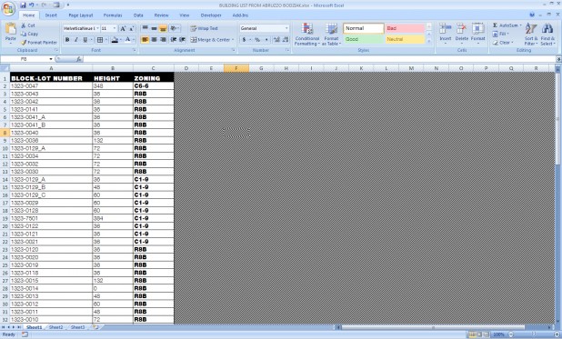 Excel building list